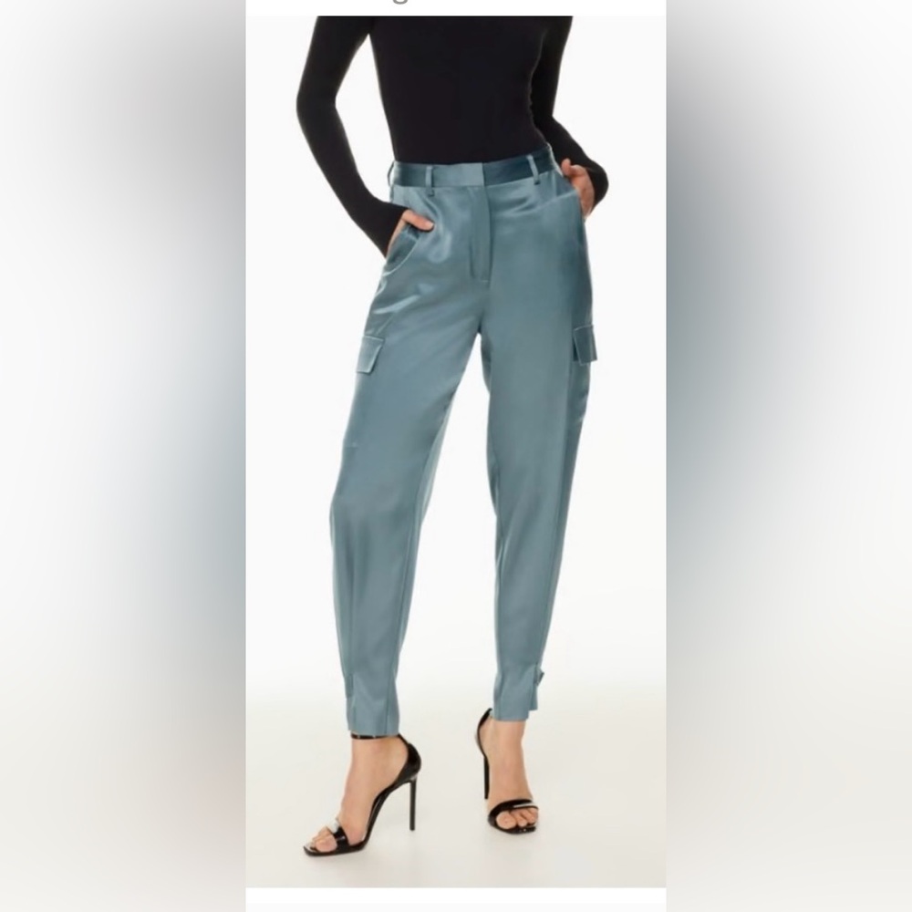 NWT Aritzia Babaton Refined Satin Cargo Pants Slab Blue Size 4